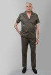 Men Co-Ord Suit Set Dark Green With Elastic Waist Pull On Trouser