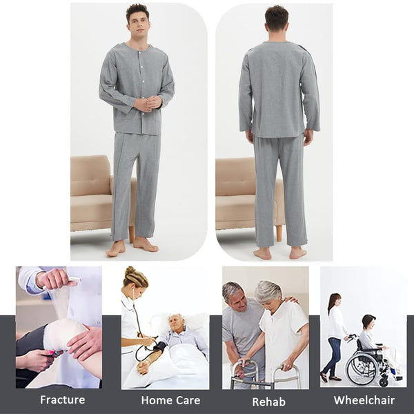 Haxor Bedlegerige Patiëntenkleding, Katoenen Patiëntenjurken met Klittenbandsluiting voor Na Operatie, Dialyse, Ouderen Thuiszorg, Comfortabele Ziekenhuisjurken voor Mannen en Vrouwen