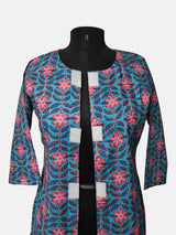 Dames 3/4 Mouw Bloemige Print Blauw Voor open Adaptieve Kurti