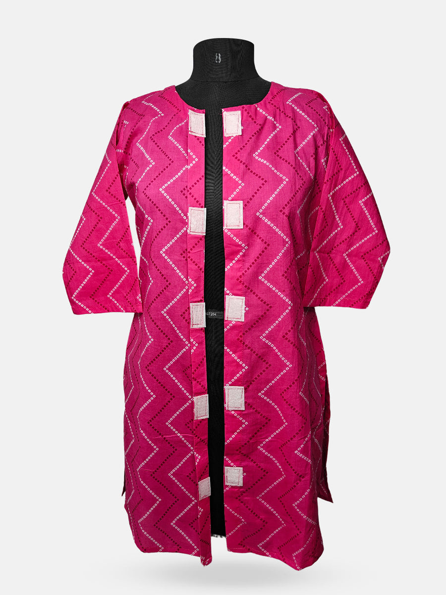 Women's  3/4 Length Sleeve Floral Printed Magenta Front Open Adaptive Kurti