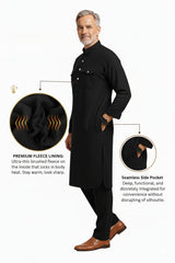 Premium Thermische Pathani Kurta & Pyjamaset Met Zachte Fleecelining