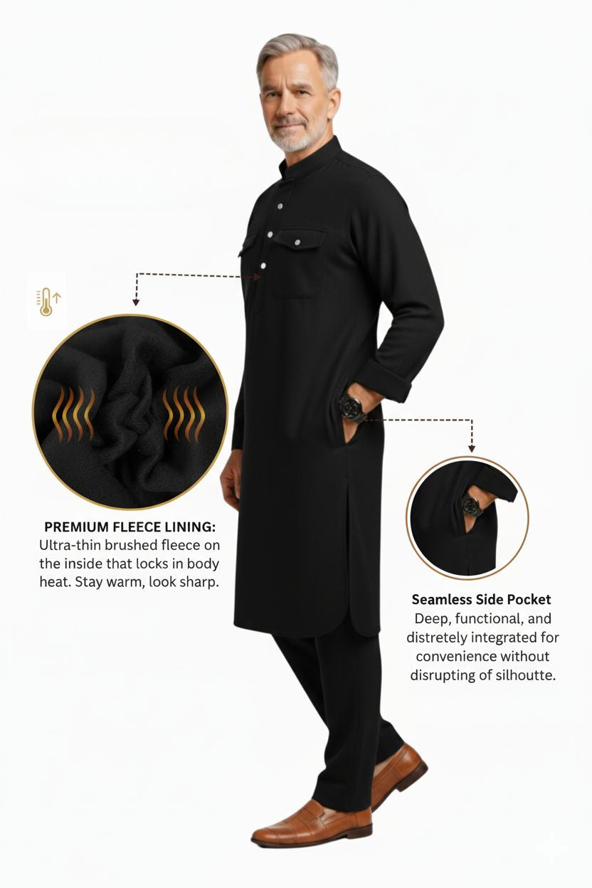 Premium Thermische Pathani Kurta & Pyjamaset Met Zachte Fleecelining