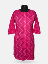 Women's  3/4 Length Sleeve Floral Printed Magenta Front Open Adaptive Kurti