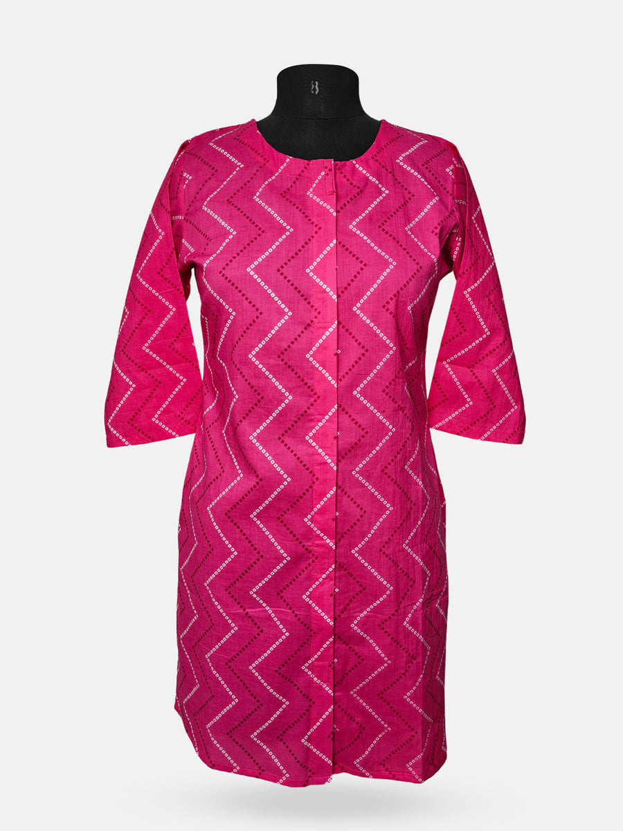 Women's  3/4 Length Sleeve Floral Printed Magenta Front Open Adaptive Kurti