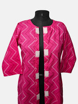 Women's  3/4 Length Sleeve Floral Printed Magenta Front Open Adaptive Kurti
