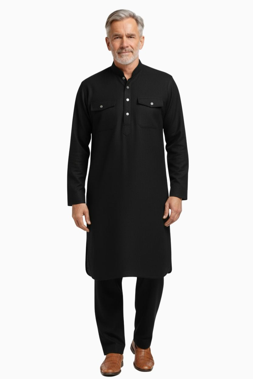 Premium Thermische Pathani Kurta & Pyjama Set met Zachte Fleece Voering