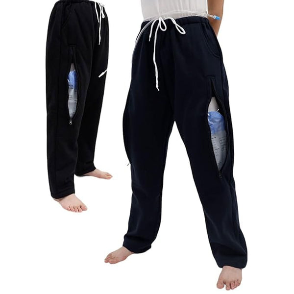 Catheter Leg Bag Pants for Men & Women | Double Zipper Pockets for 2000ml Urine Drainage Bags | Adaptive Medical Wear for Seniors & Patients