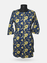 Women's  3/4 Length Sleeve Floral Printed Royal Blue Front Open Adaptive Kurti