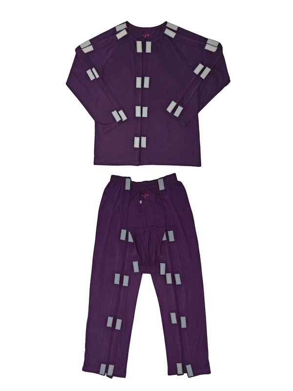 HAXOR Post Surgery Recovery Velcro Open Tearaway Full Sleeve Purple Premium Cotton T-Shirt and Trouser Set for Quick Access for Post-Op Care