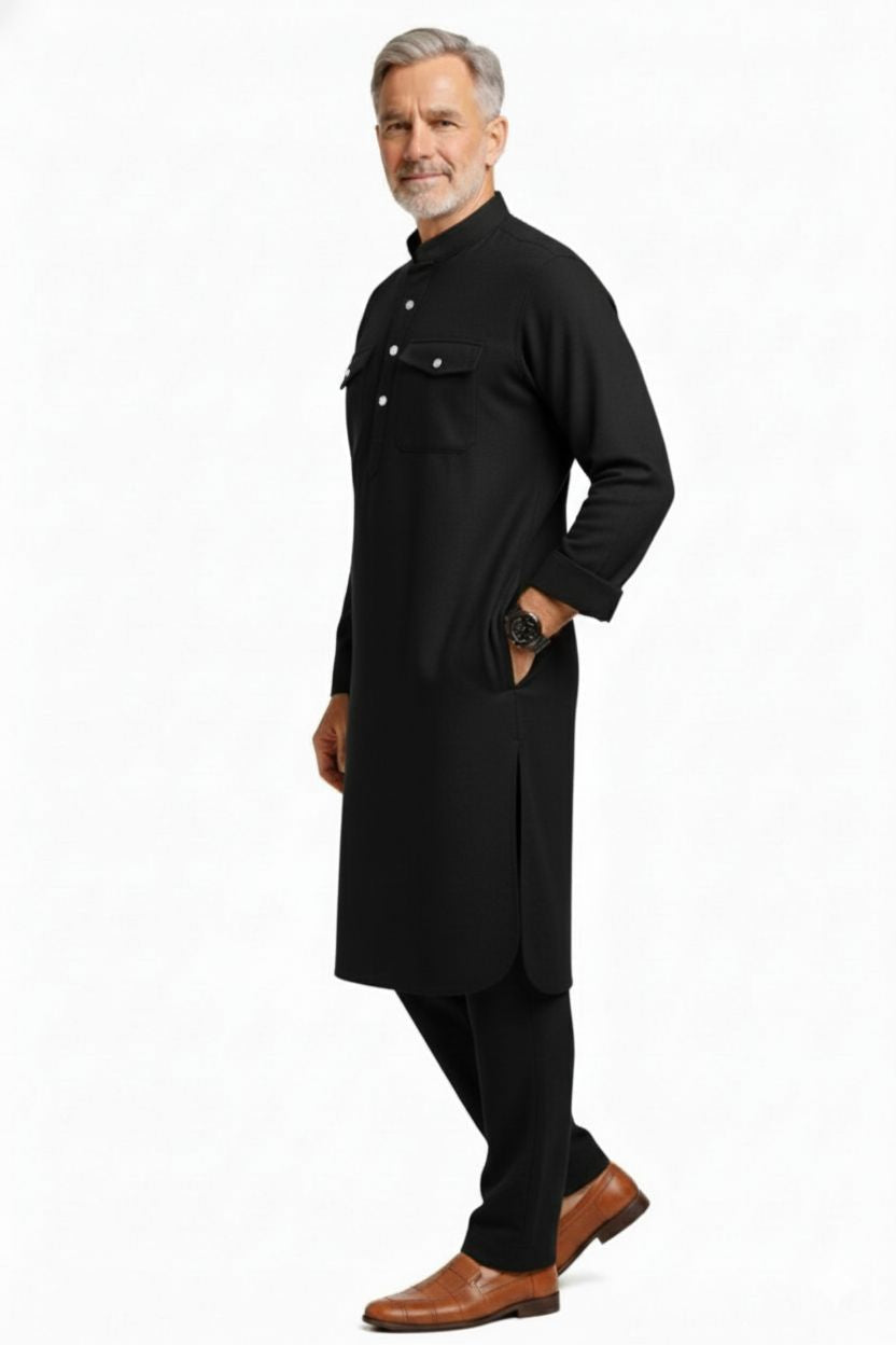 Premium Thermische Pathani Kurta & Pyjamaset Met Zachte Fleecelining