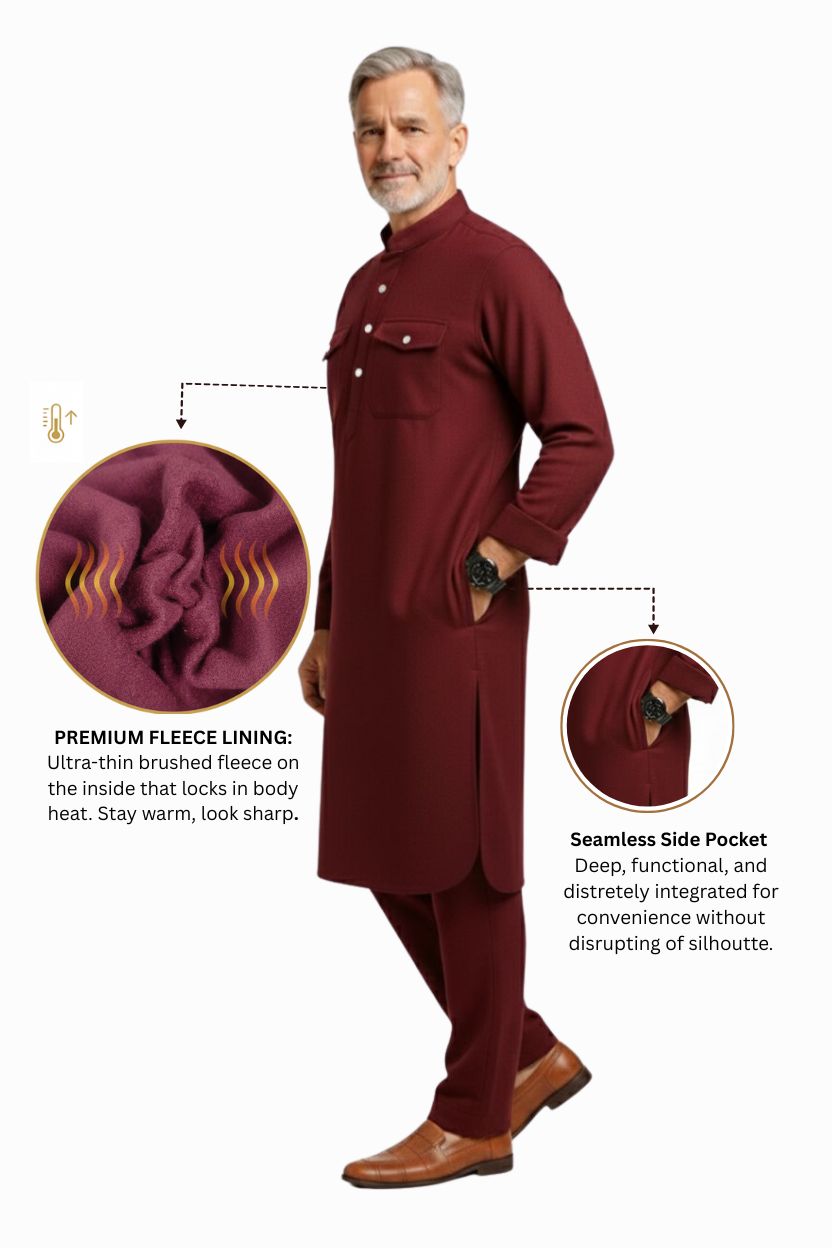 Premium Thermische Pathani Kurta & Pyjama Set met Zachte Fleece Voering