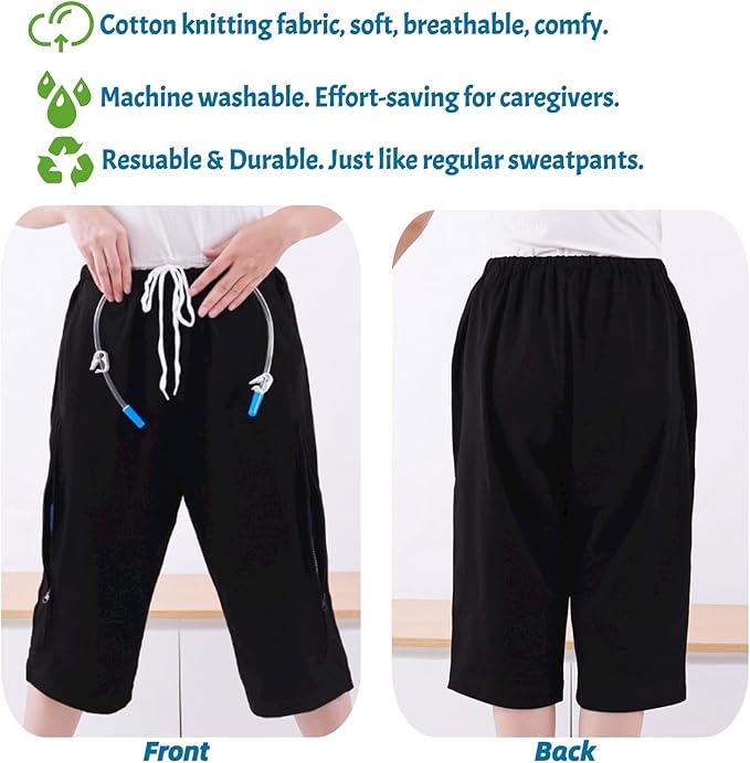 Catheter Leg Bag Capri Shorts for Men & Women | Discreet Urine Bag Holder with Double Zipper Pockets | Holds 2000ml Catheter, Urostomy, Colostomy & Drainage Bags | Adaptive Medical Wear