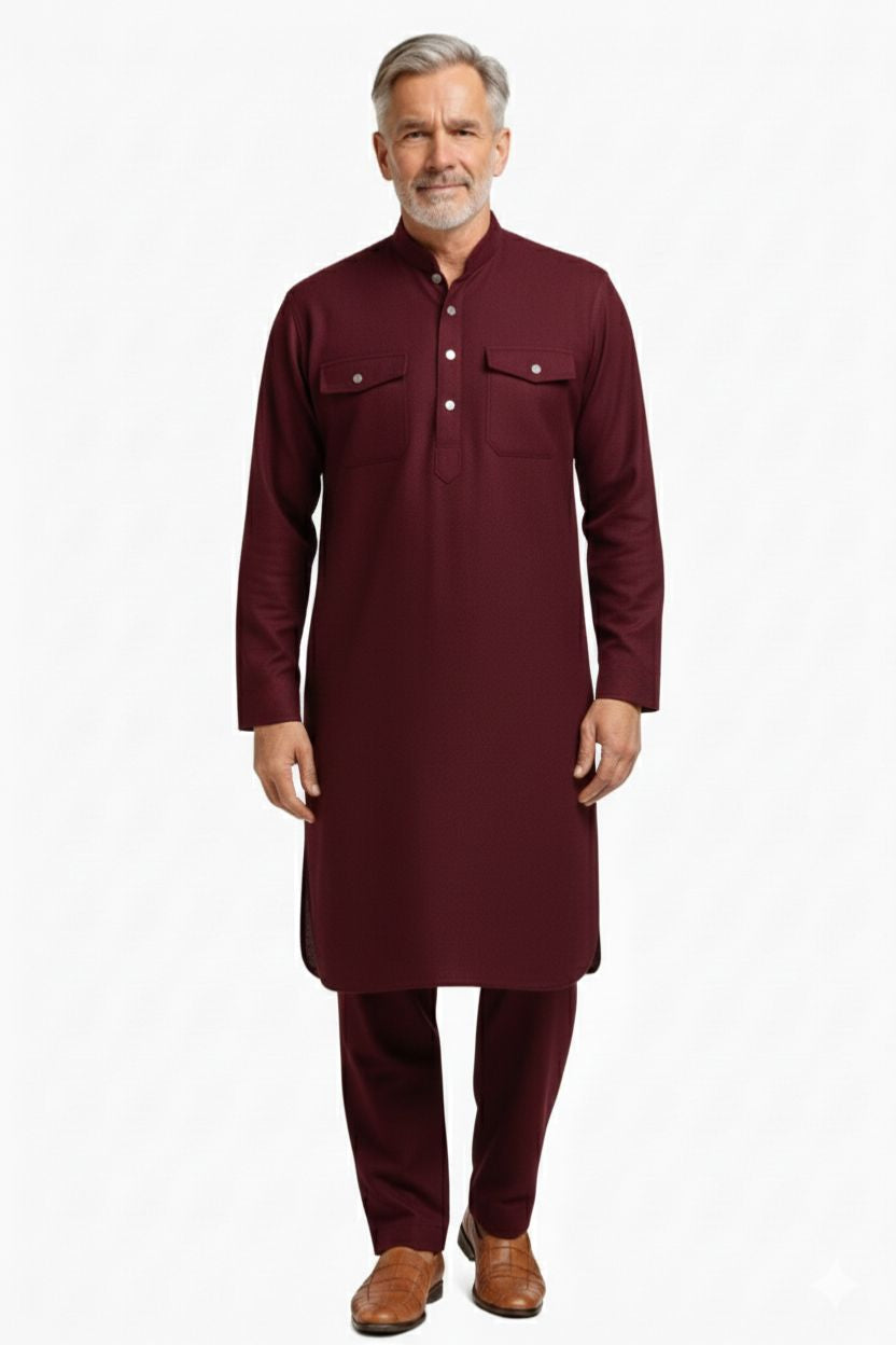 Premium Thermische Pathani Kurta & Pyjamaset Met Zachte Fleecelining