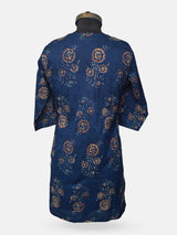 Women's  3/4 Length Sleeve Floral Printed Teal Blue Front Open Adaptive Kurti