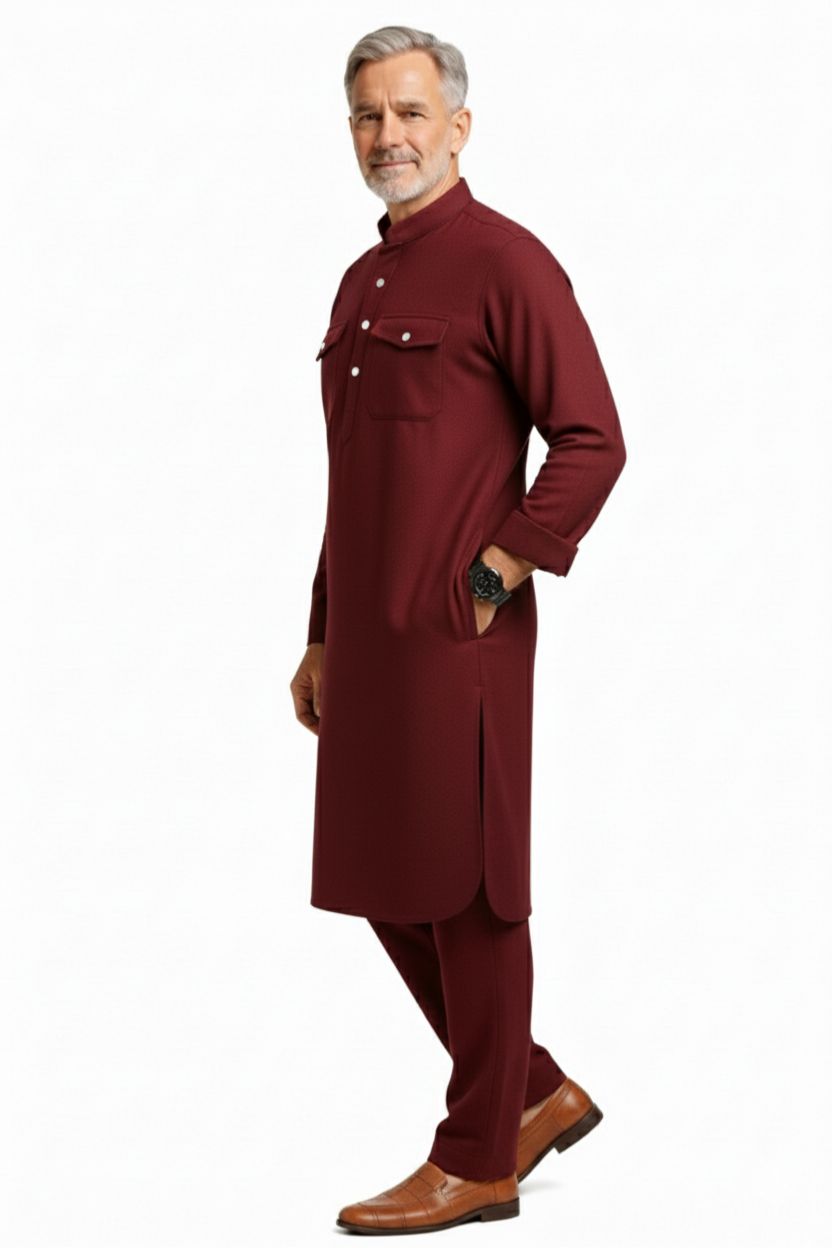 Premium Thermische Pathani Kurta & Pyjama Set met Zachte Fleece Voering