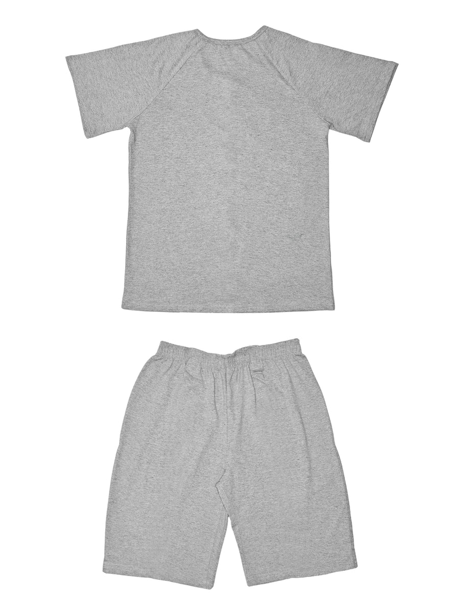 HAXOR Post Surgery Recovery Velcro Open Tearaway Half Sleeve Grey Premium Cotton T-Shirt and Shorts Set for Quick Access for Post-Op Care