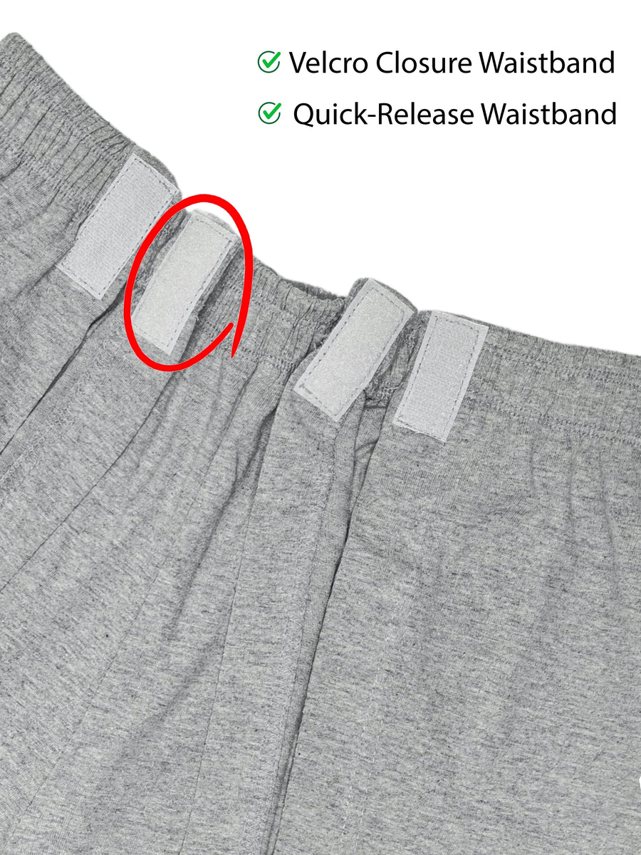 HAXOR Post Surgery Recovery Velcro Open Tearaway Grey Premium Cotton Shorts for Quick Access for Post-Op Care