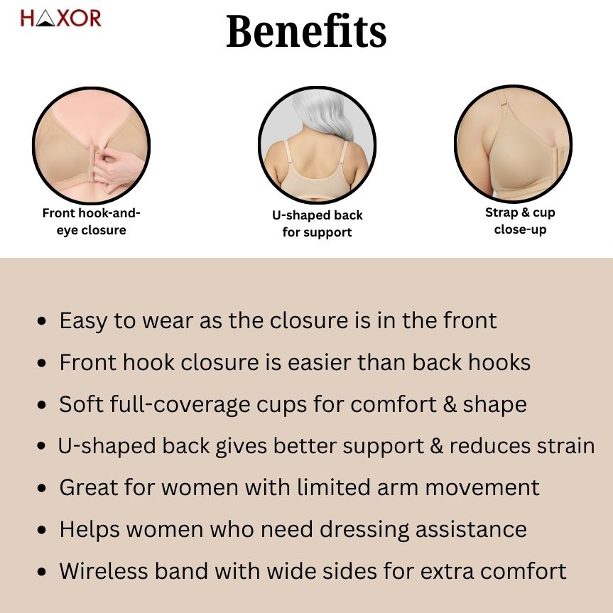 HAXOR DignityWear™ Front-Open Bra Beige | No More Back-Hook Struggle | Easy To Wear