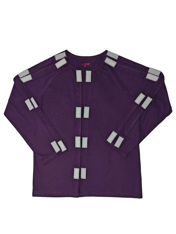 HAXOR Post Surgery Recovery Velcro Open Tearaway Full Sleeve Purple Premium Cotton T-Shirt for Quick Access for Post-Op Care