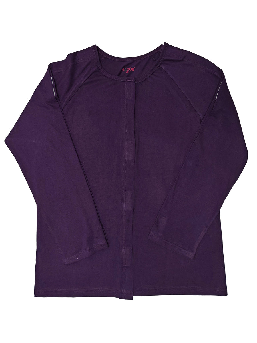 HAXOR Post Surgery Recovery Velcro Open Tearaway Full Sleeve Purple Premium Cotton T-Shirt for Quick Access for Post-Op Care