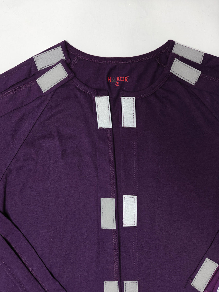 HAXOR Post Surgery Recovery Velcro Open Tearaway Full Sleeve Purple Premium Cotton T-Shirt for Quick Access for Post-Op Care