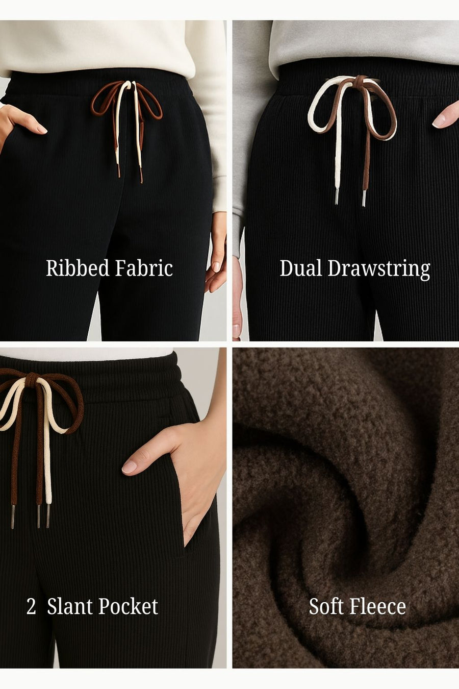Haxor Women’s Ribbed Fleece-Lined Winter Joggers | Ultra-Soft Stretch | Dual-Drawstring | Premium Warm Pants (Beige)