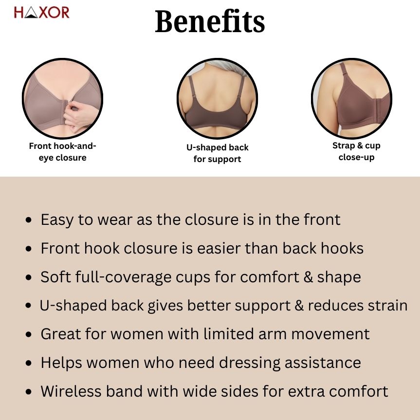 HAXOR DignityWear™ Front-Open Bra Brown | No More Back-Hook Struggle | Easy To Wear