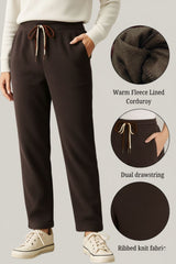 Haxor Women’s Ribbed Fleece-Lined Winter Joggers | Ultra-Soft Stretch | Dual-Drawstring | Premium Warm Pants (Dark Brown)