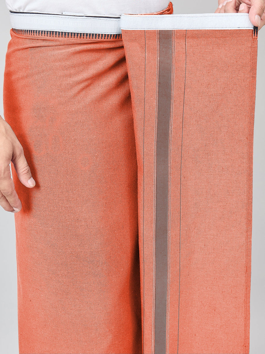 Haxor Readymade  Adjustable Velcro dhoti Kerala Thalapathi Border With Pocket Orange Color