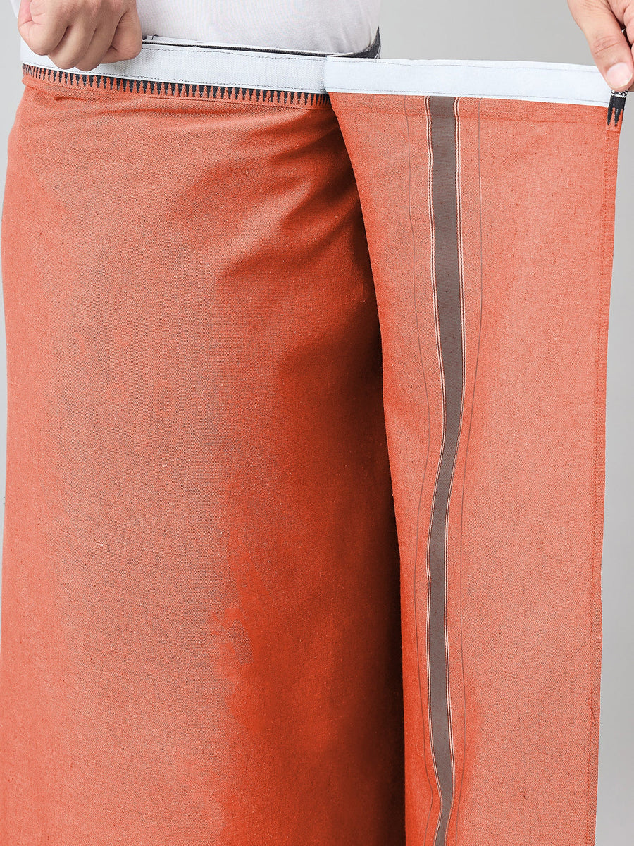 Haxor Readymade  Adjustable Velcro dhoti Kerala Thalapathi Border With Pocket Orange Color