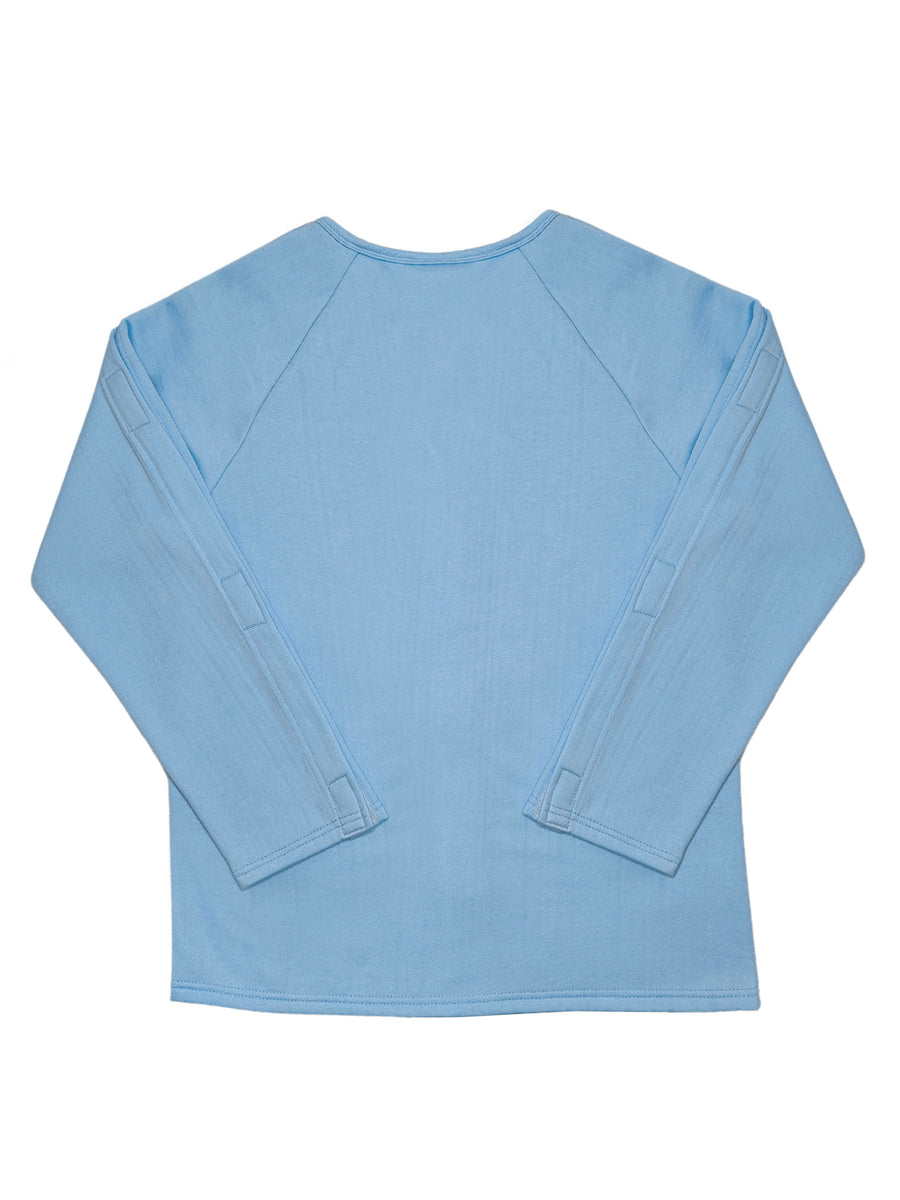 HAXOR Herstel T-shirt Na Operatie met Klittenband Open Afscheurbare Volle Mouw Sky Premium Fleece voor Snelle Toegang voor Postoperatieve Zorg