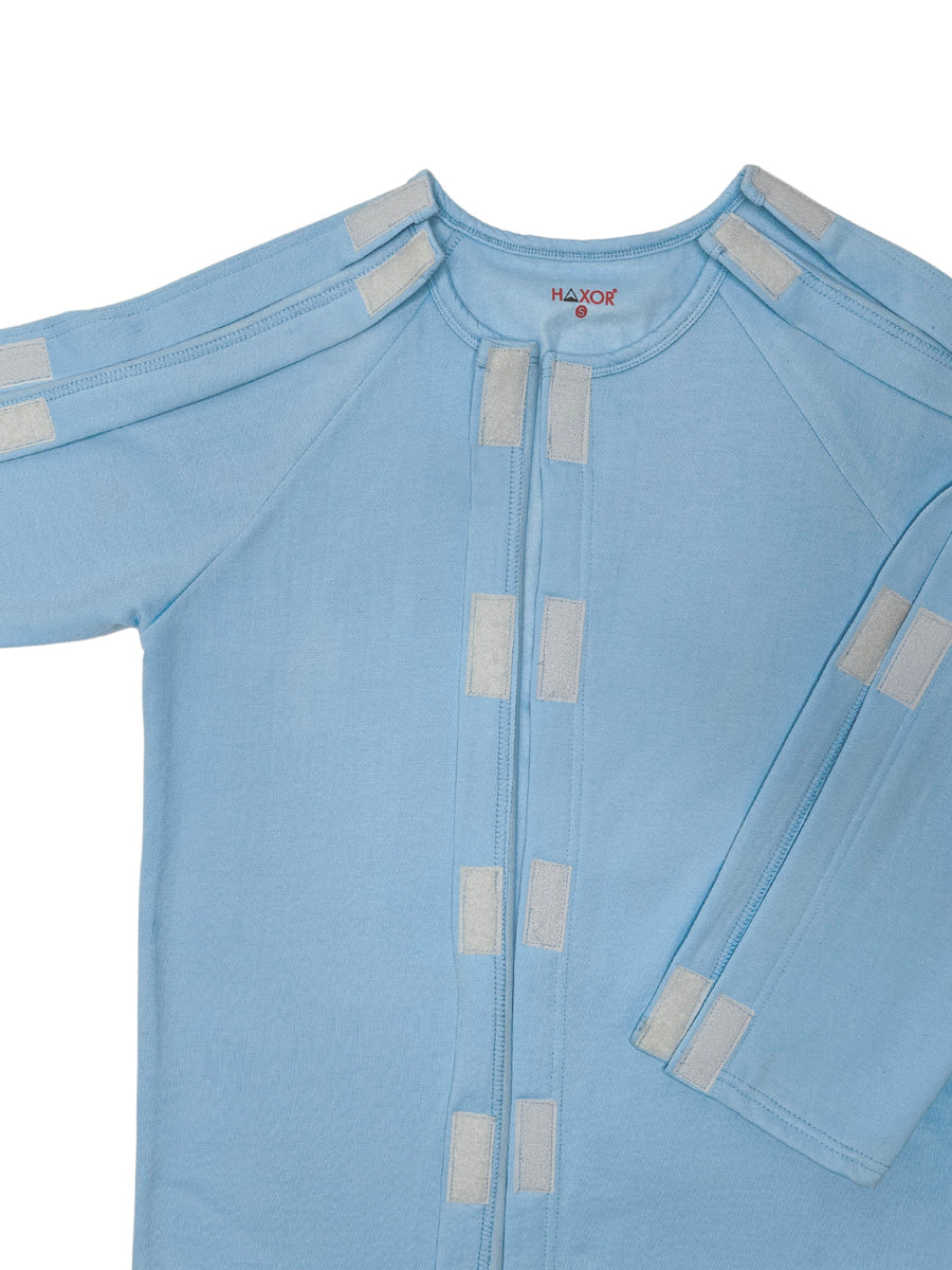 HAXOR Herstel T-shirt Na Operatie met Klittenband Open Afscheurbare Volle Mouw Sky Premium Fleece voor Snelle Toegang voor Postoperatieve Zorg