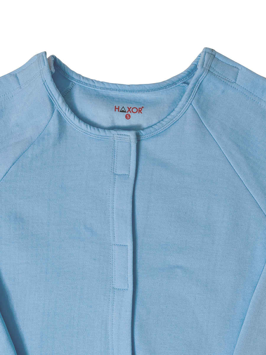 HAXOR Herstel T-shirt Na Operatie met Klittenband Open Afscheurbare Volle Mouw Sky Premium Fleece voor Snelle Toegang voor Postoperatieve Zorg