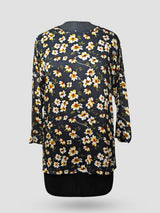 Dames 3/4 Mouw Bloemenprint Marineblauwe Adaptieve Kurti