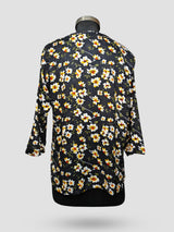 Dames 3/4 Mouw Bloemenprint Marineblauwe Adaptieve Kurti
