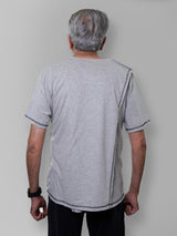 Heren Premium Katoen Biowash Grijs T-Shirt met Open Rug
