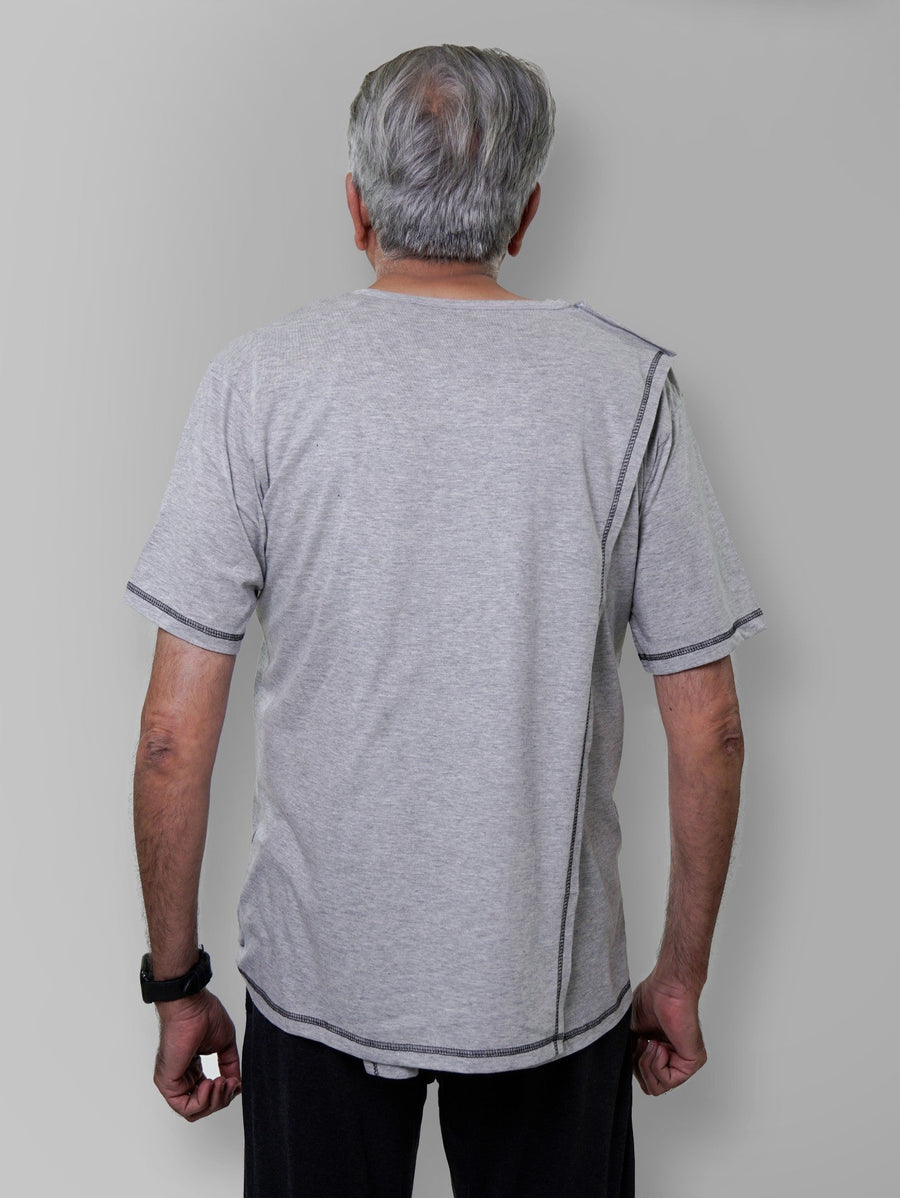 Heren Premium Katoen Biowash Grijs T-Shirt met Open Rug