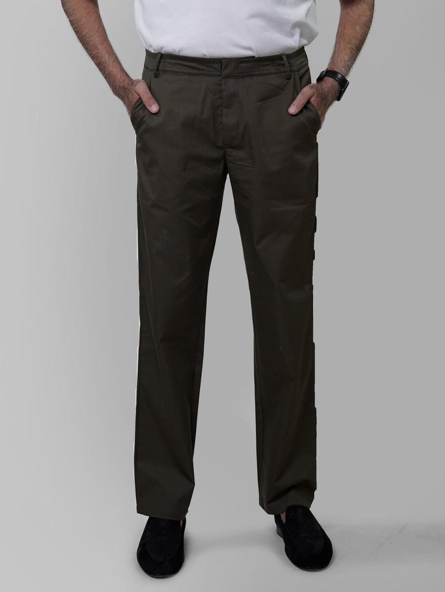 Velcro Fly Olive Trouser for men
