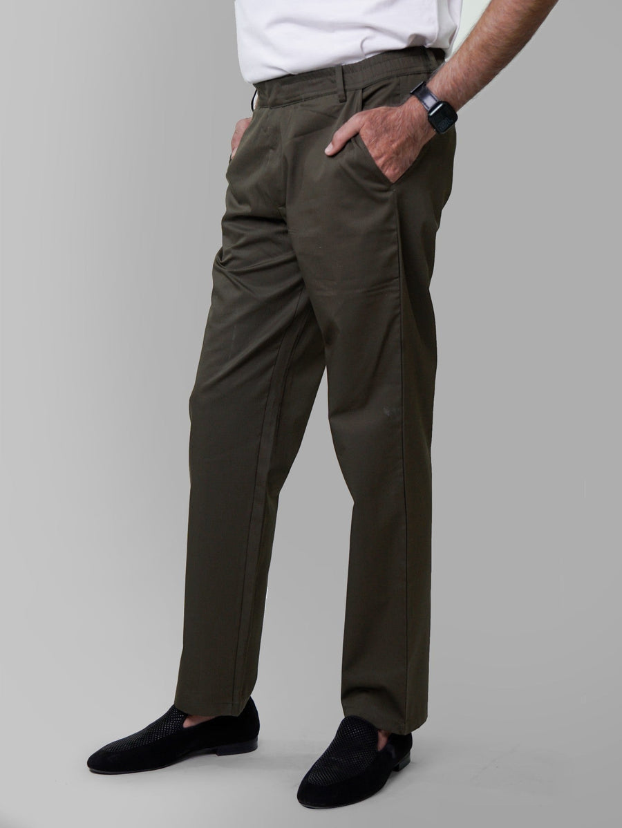 Velcro Fly & Velcro Closure Elastic Waist Olive Pant