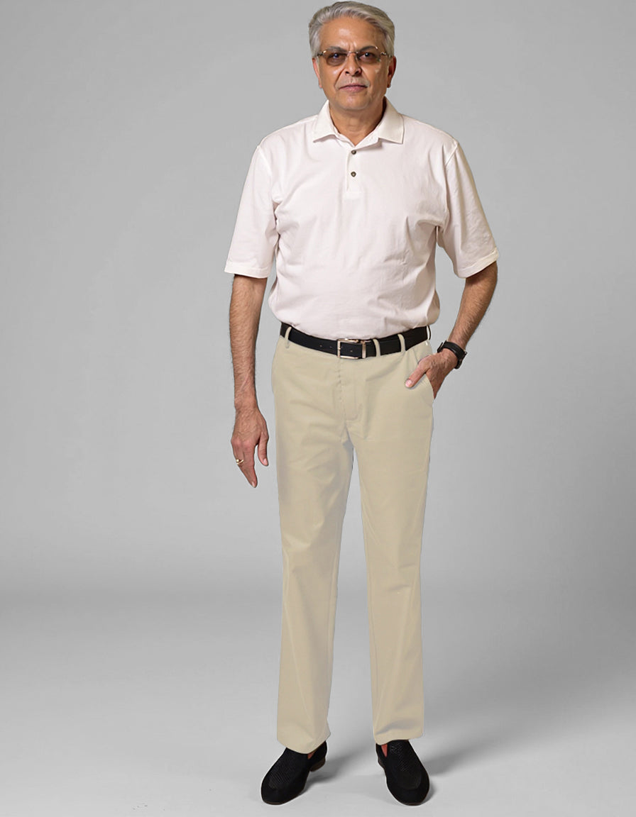 Broek met klittenbandgulp en elastische taille met lusje aan de voorkant, beige
