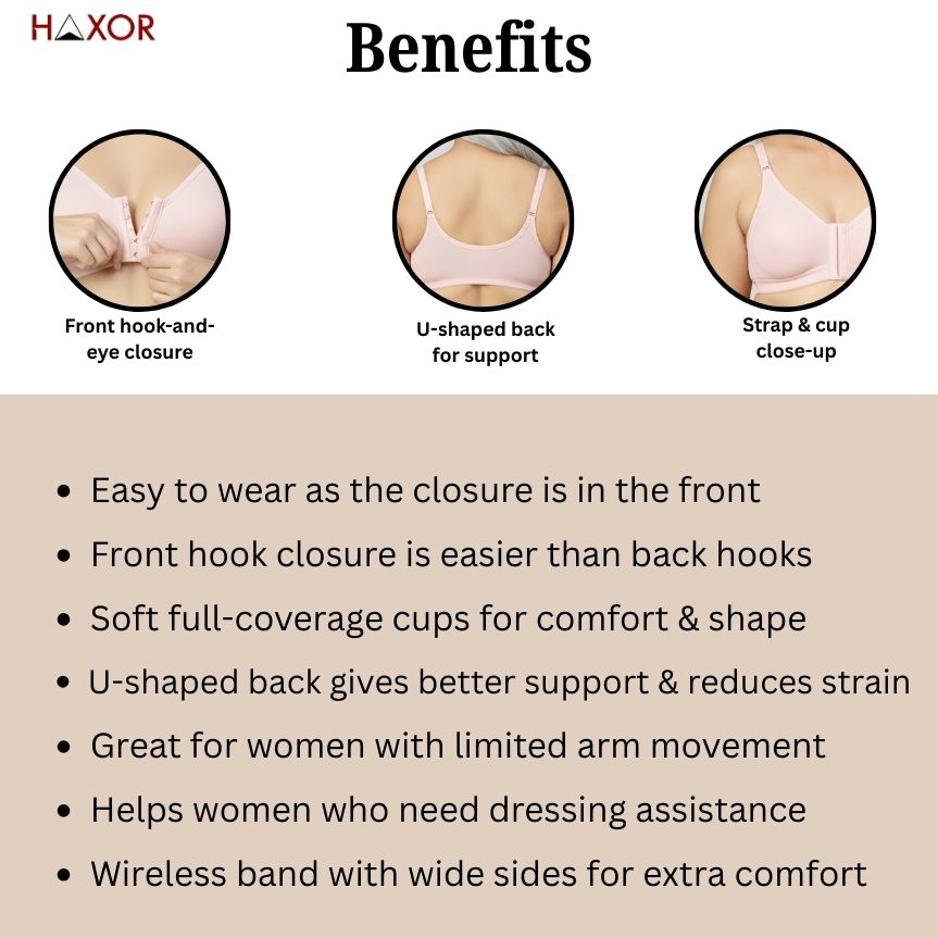 HAXOR DignityWear™ Front-Open Bra Light Pink | No More Back-Hook Struggle | Easy To Wear