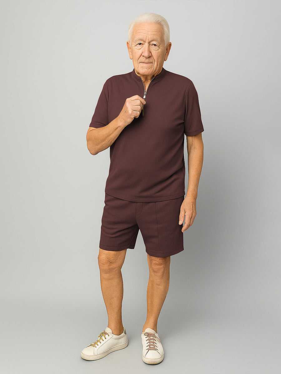 Haxor Men Brown Adaptive Viscose Henley Neck Half Sleeve T-shirt and Short Set