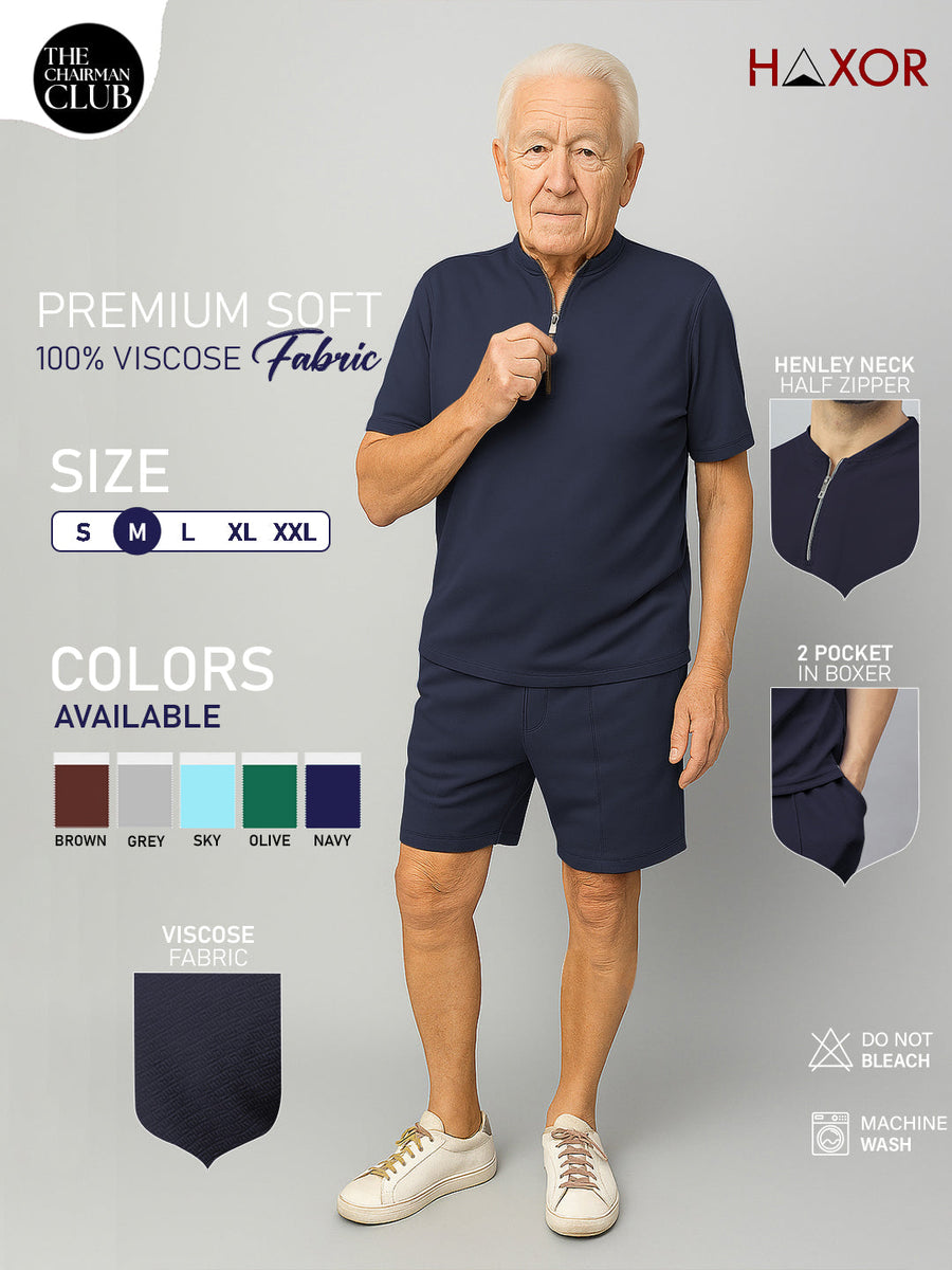 Haxor Men Adaptive Viscose Henley Neck Half Sleeve T-shirt and Short Set