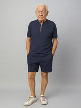 Haxor Men Navy Blue Adaptive Viscose Henley Neck Half Sleeve T-shirt and Short Set