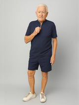 Haxor Men Navy Blue Adaptive Viscose Henley Neck Half Sleeve T-shirt and Short Set