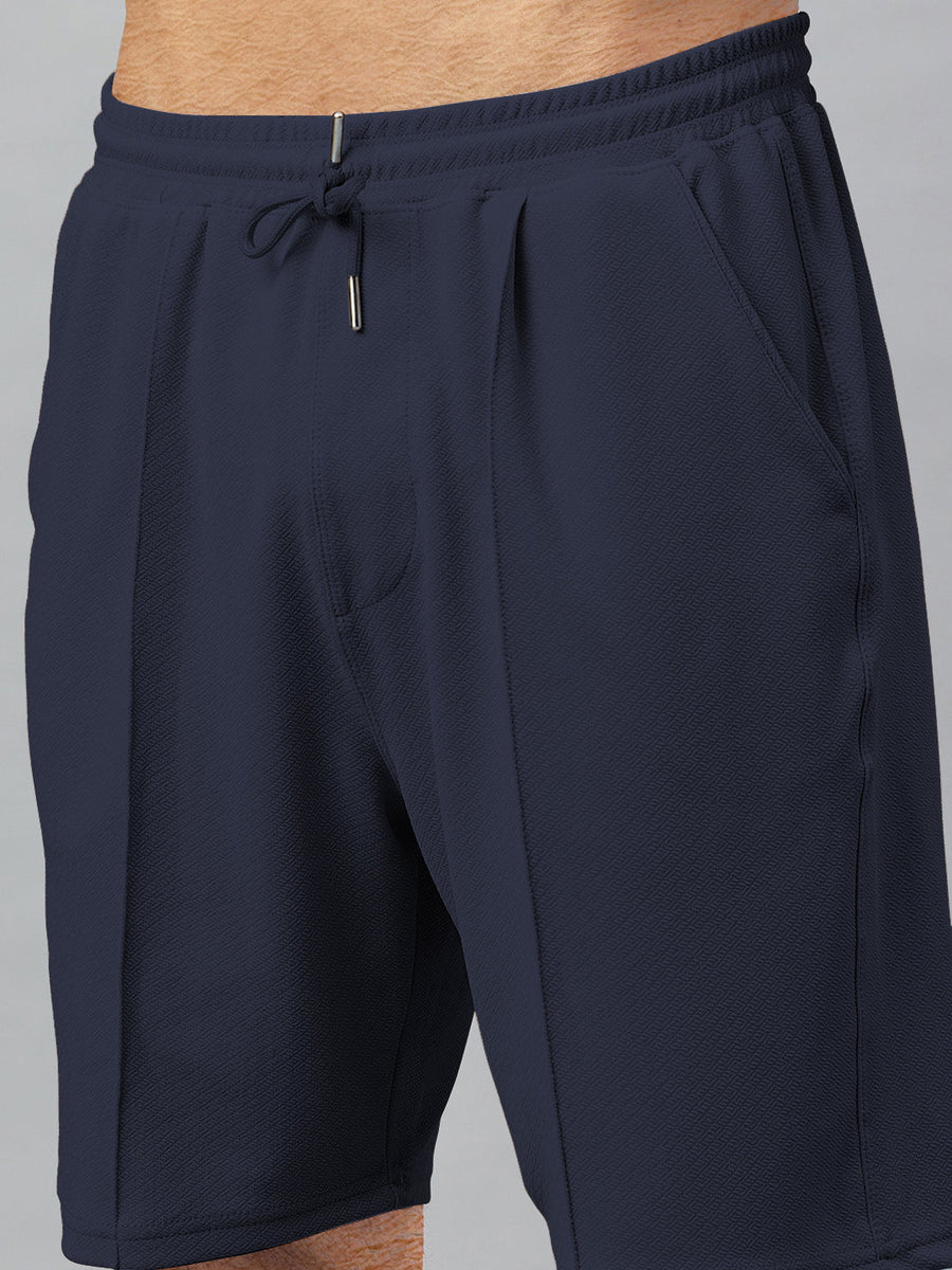 Haxor Men Navy Blue Adaptive Viscose Henley Neck Half Sleeve T-shirt and Short Set