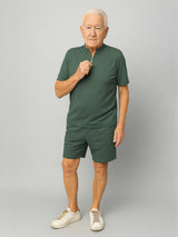 Haxor Men Green Adaptive Viscose Henley Neck Half Sleeve T-shirt and Short Set