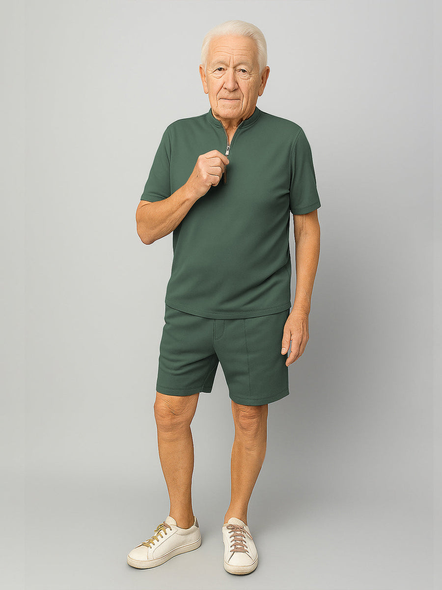 Haxor Men Green Adaptive Viscose Henley Neck Half Sleeve T-shirt and Short Set