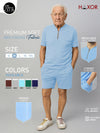 Haxor Men  Light Blue Adaptive Viscose Henley Neck Half Sleeve T-shirt and Short Set