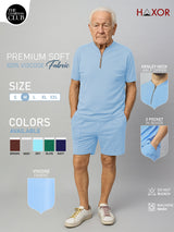 Haxor Men  Light Blue Adaptive Viscose Henley Neck Half Sleeve T-shirt and Short Set